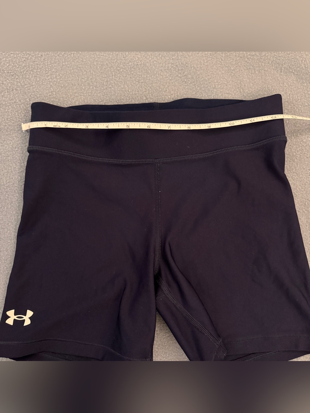 Under Armour Navy Blue Compression Leggings with White Logo Waistband - Picture 6 of 6
